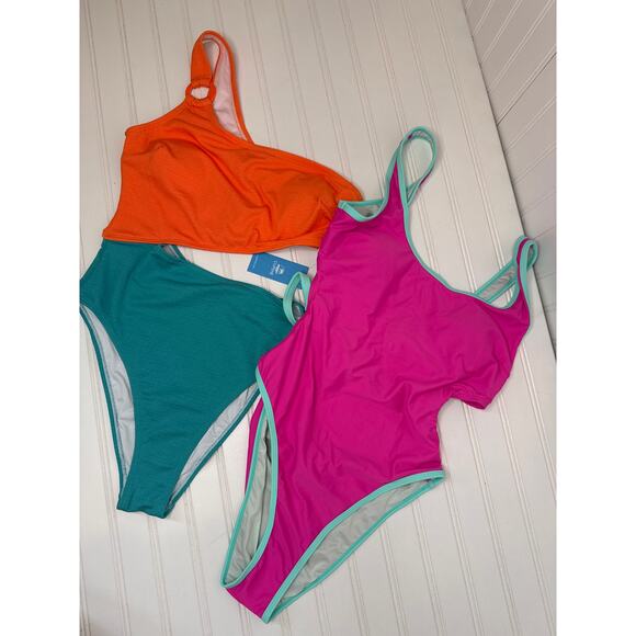 NWT Cupshe Colorblock Cutout & Open Back Contrast Tie 1 PC Swimsuit Bundle M - Picture 2 of 11